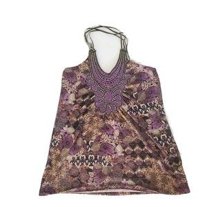 Love Notes Cute Colorful Purple Floral Embroidered Top Sleeveless Size Small EUC